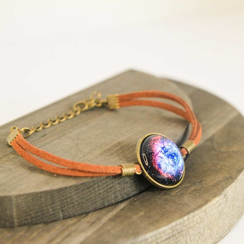 Galaxy nebula faux leather bracelet